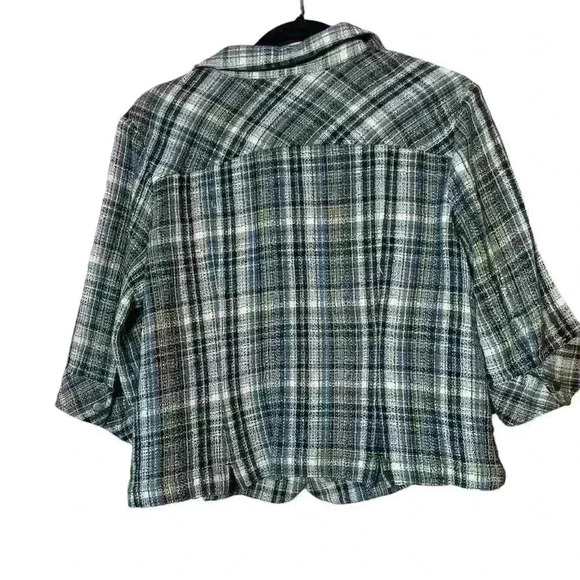 Christopher & Banks Petite Blue Plaid Tweed Button Up Shirt Jacket Size XL - Picture 4 of 7